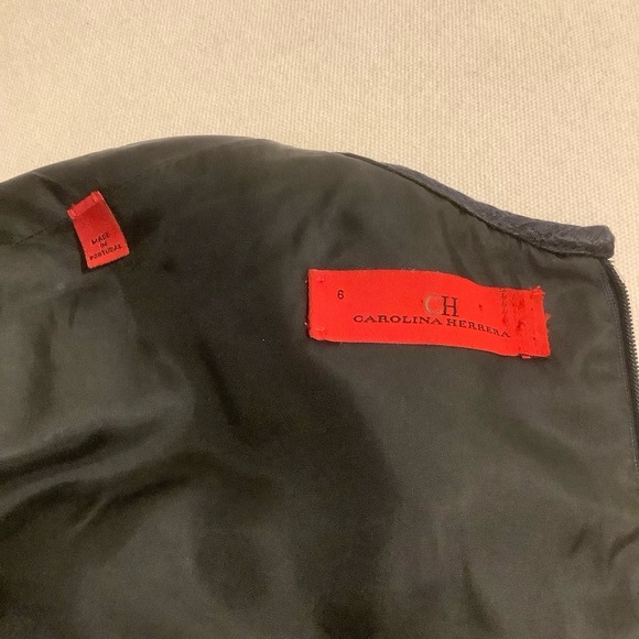 Carolina Herrera Sz6 Black White Floral Sleeveless Sheath Dress Piping Designer - Picture 6 of 9